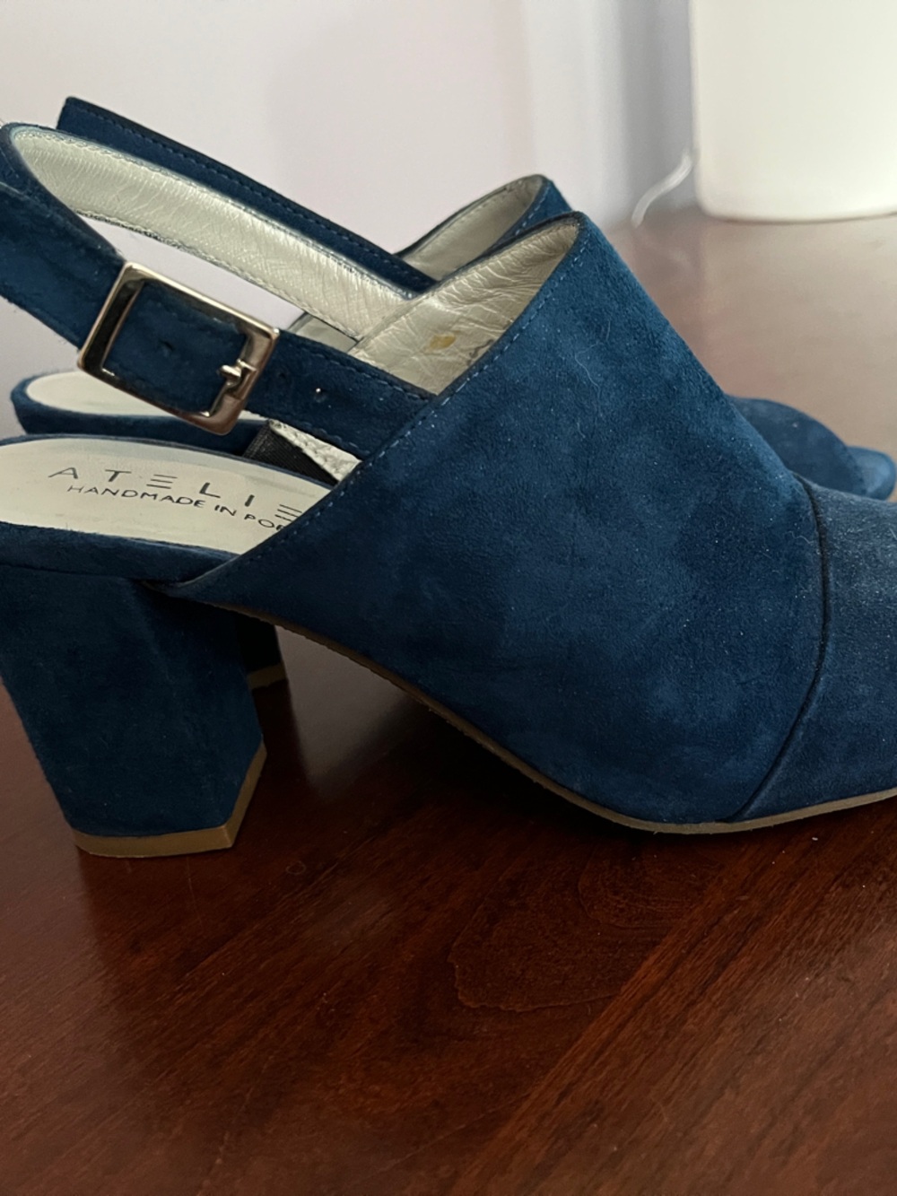Atelier Navy Suede Slingback Block Heels
